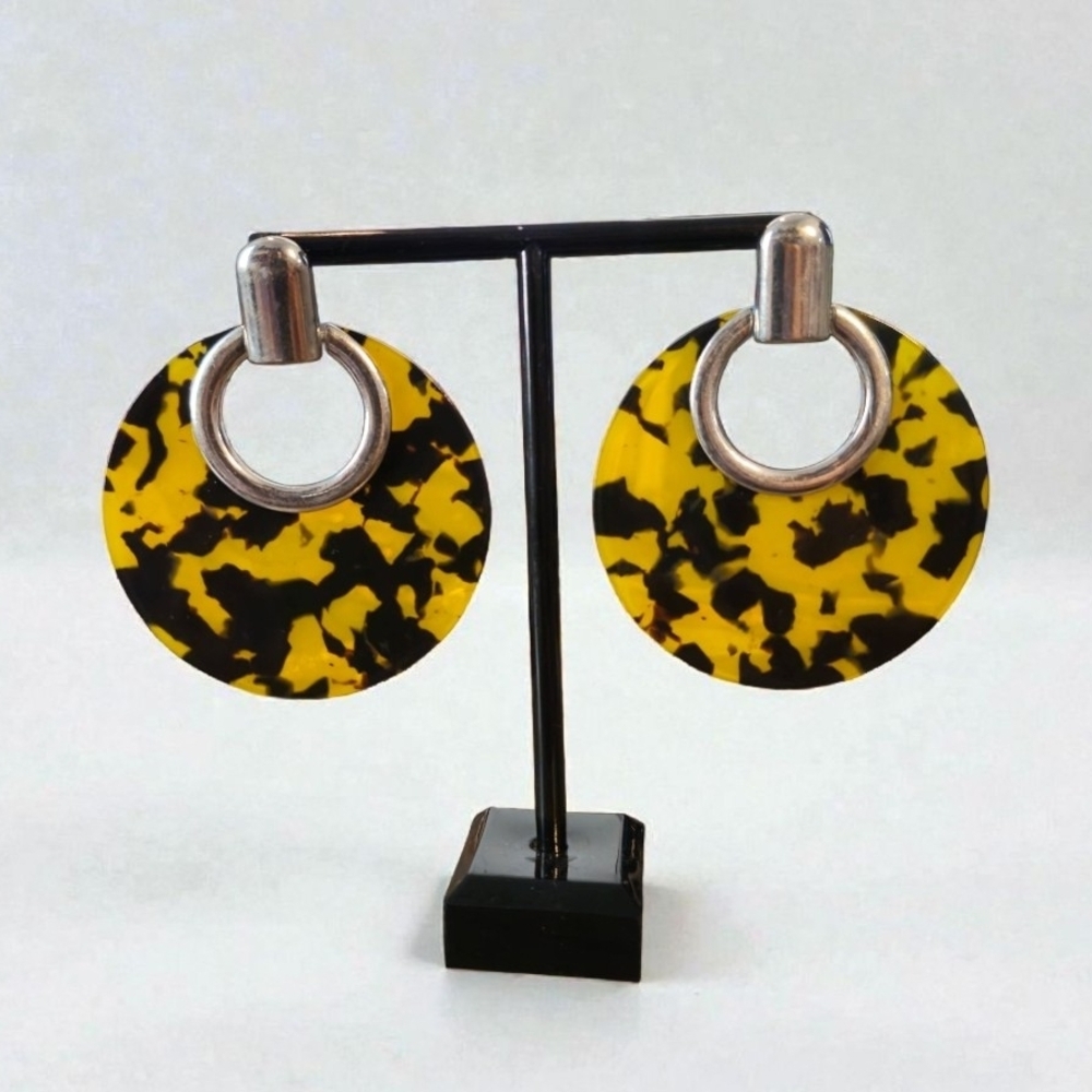 Resin Yellow and Black Tortoise Shell Earrings